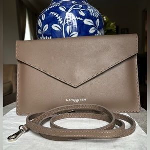 Lancaster Paris Crossbody Clutch bag in Saffiano Grain Leather Taupe Color